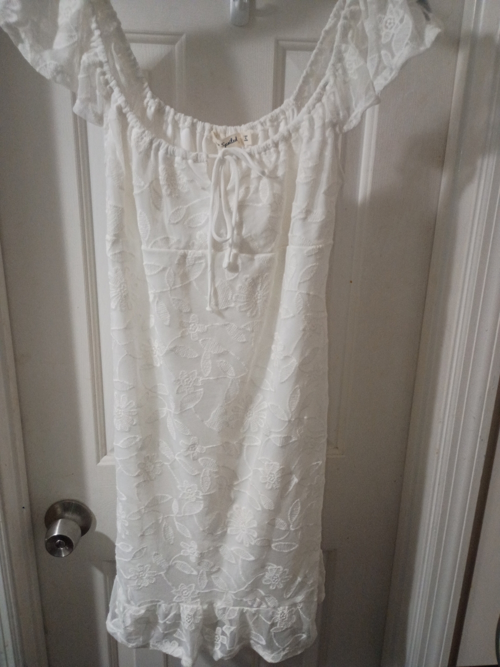 BNWT-White Lace Mini Dress with Ruffle Hem